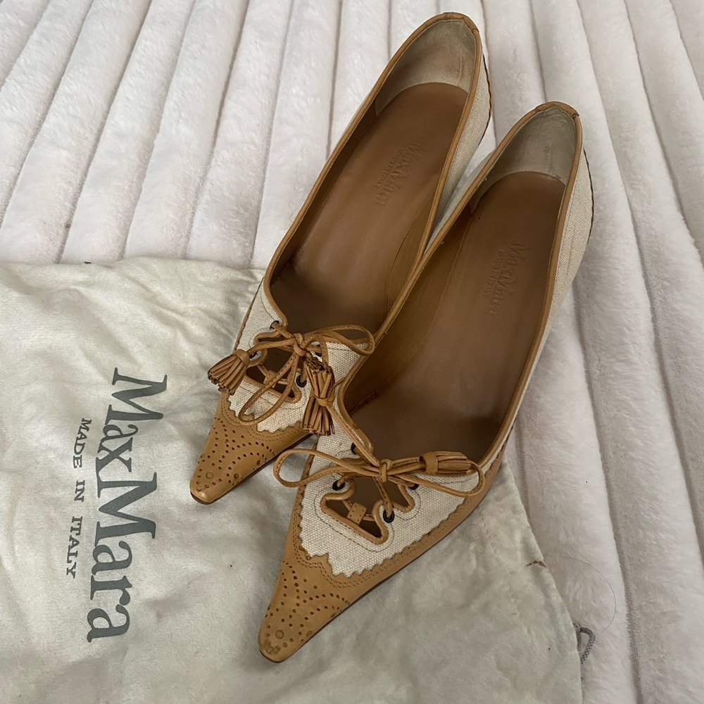 MaxMara Tan and Cream Leather Heels